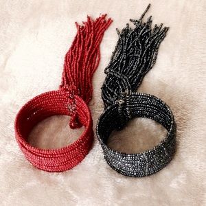 Two Beaded Fringe Bangle Cuffs